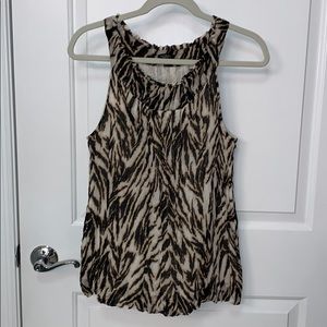 Talbots Animal Print Ruffle Scoop Neck Blouse